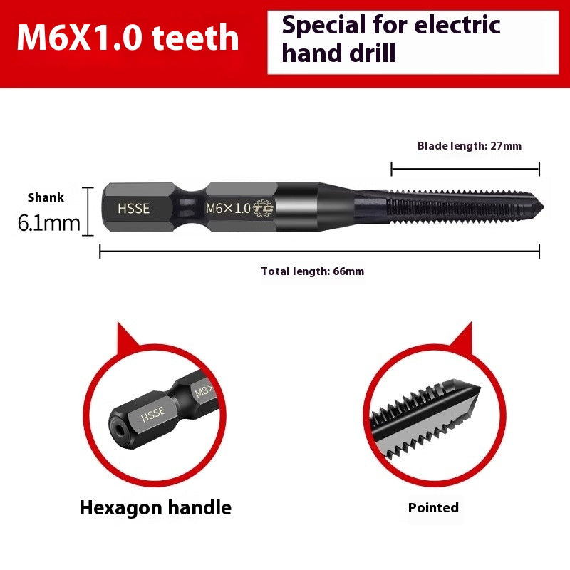 1087-Tiangong 6542 high speed steel hexagonal shank straight flute taps electric drill tapping stainless steel cast iron tapping M3-M12 Shandong Denso Pricision Tools Co.,Ltd.