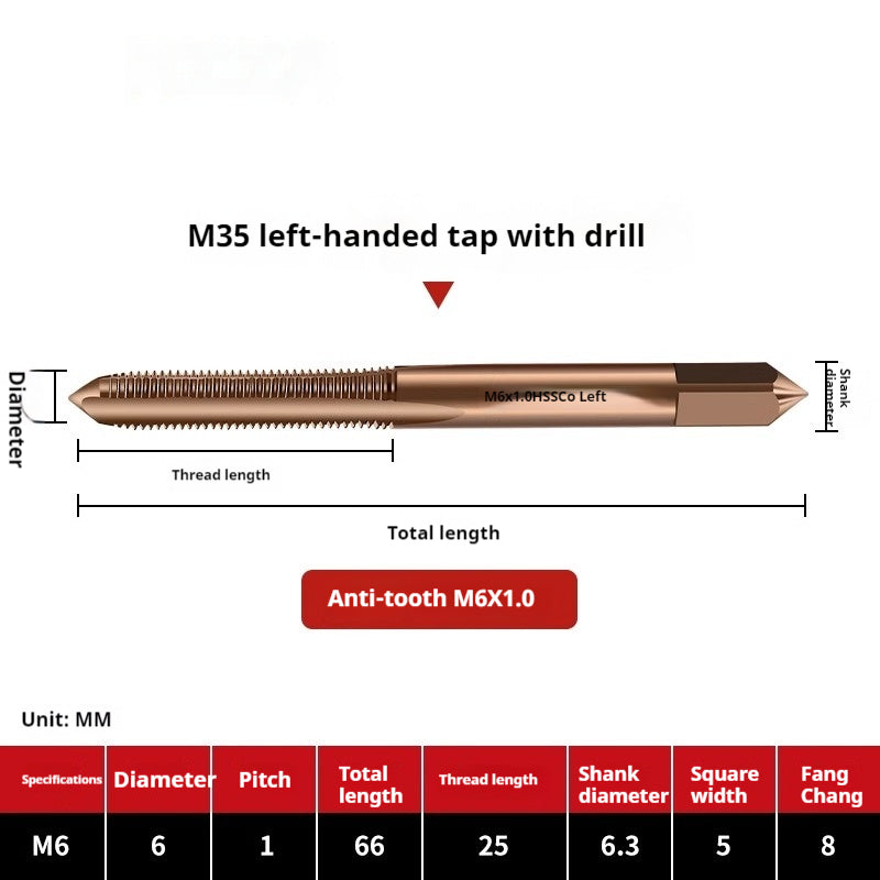 2119-M35 straight groove taps for cobalt-containing reverse thread machine, left-handed fine thread tapping, stainless steel tapping metric tap Shandong Denso Pricision Tools Co.,Ltd.