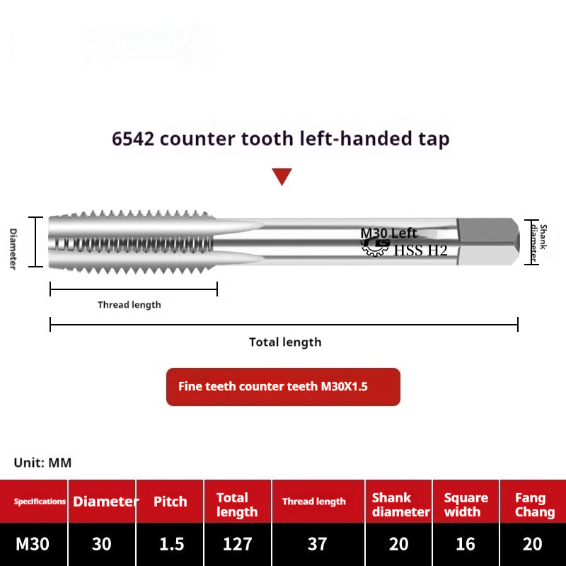 2112-M2 reverse thread machine with tap stainless steel special left tooth straight groove tap, left rotary wire tap, high-speed steel tapping Shandong Denso Pricision Tools Co.,Ltd.