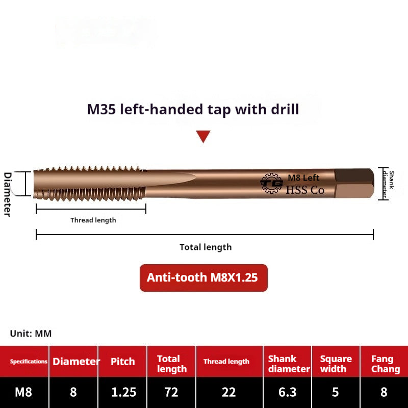 2119-M35 straight groove taps for cobalt-containing reverse thread machine, left-handed fine thread tapping, stainless steel tapping metric tap Shandong Denso Pricision Tools Co.,Ltd.