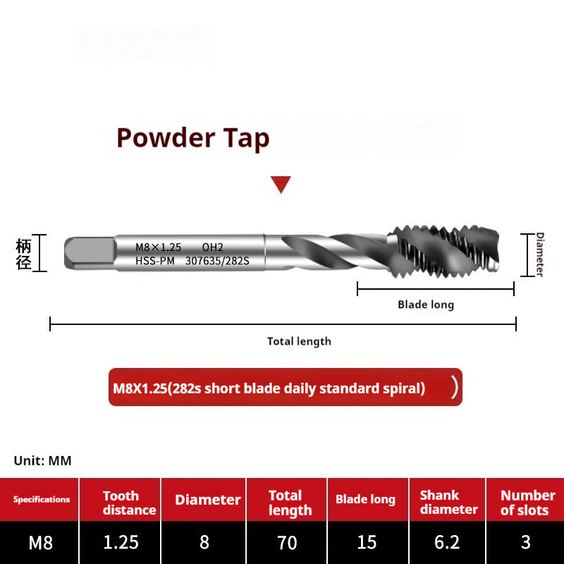 2123-282S powder high-speed steel spiral tap, stainless steel Japanese standard full mill with spiral groove high-performance tap Shandong Denso Pricision Tools Co.,Ltd.