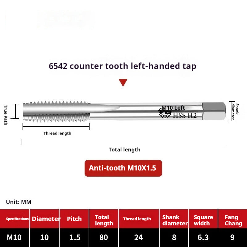 2112-M2 reverse thread machine with tap stainless steel special left tooth straight groove tap, left rotary wire tap, high-speed steel tapping Shandong Denso Pricision Tools Co.,Ltd.