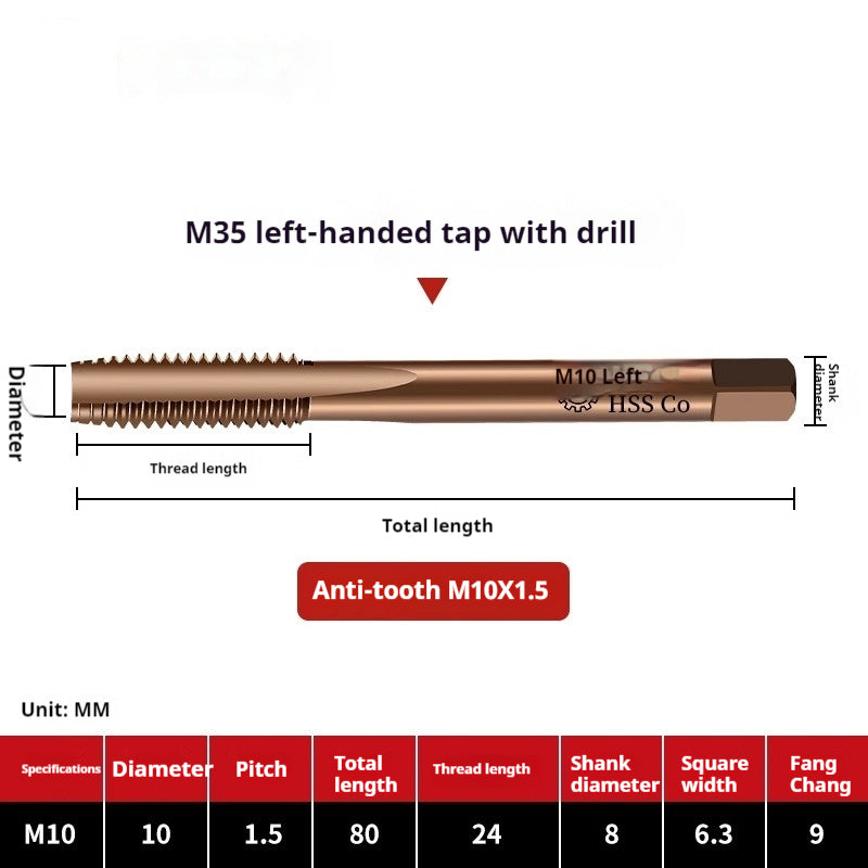 2119-M35 straight groove taps for cobalt-containing reverse thread machine, left-handed fine thread tapping, stainless steel tapping metric tap Shandong Denso Pricision Tools Co.,Ltd.