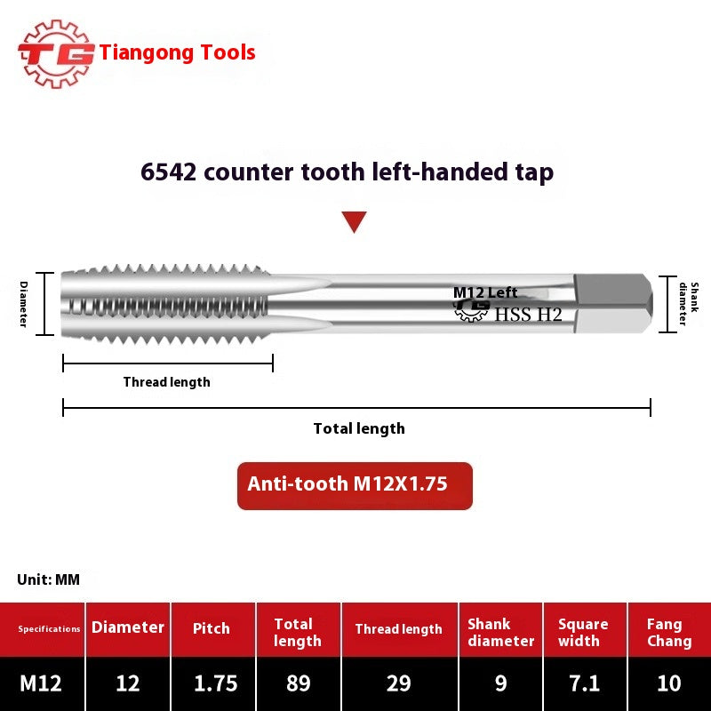2112-M2 reverse thread machine with tap stainless steel special left tooth straight groove tap, left rotary wire tap, high-speed steel tapping Shandong Denso Pricision Tools Co.,Ltd.