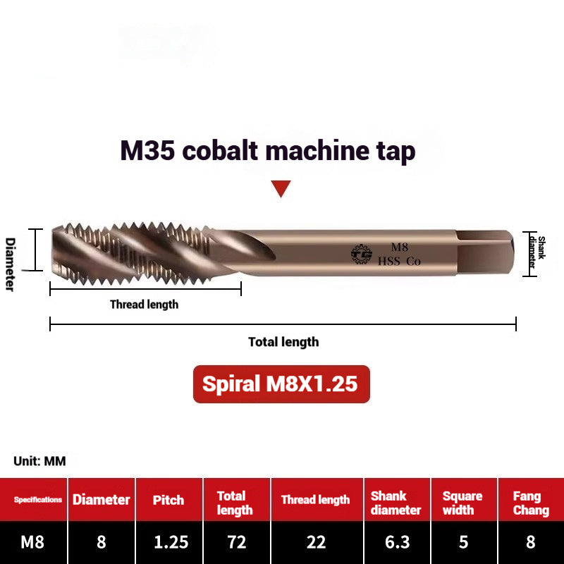 1094-M35 cobalt spiral tap machine tapping stainless steel fine teeth copper iron aluminum m3m4m5 Shandong Denso Pricision Tools Co.,Ltd.