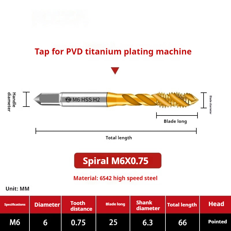 2120-High-speed steel 6542 cobalt-containing titanium plating machine with tap, spiral groove, straight groove, M35 tip tapping fine tooth tap Shandong Denso Pricision Tools Co.,Ltd.