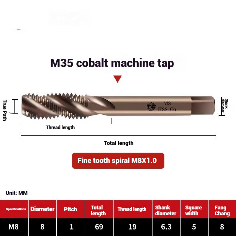 1094-M35 cobalt spiral tap machine tapping stainless steel fine teeth copper iron aluminum m3m4m5 Shandong Denso Pricision Tools Co.,Ltd.
