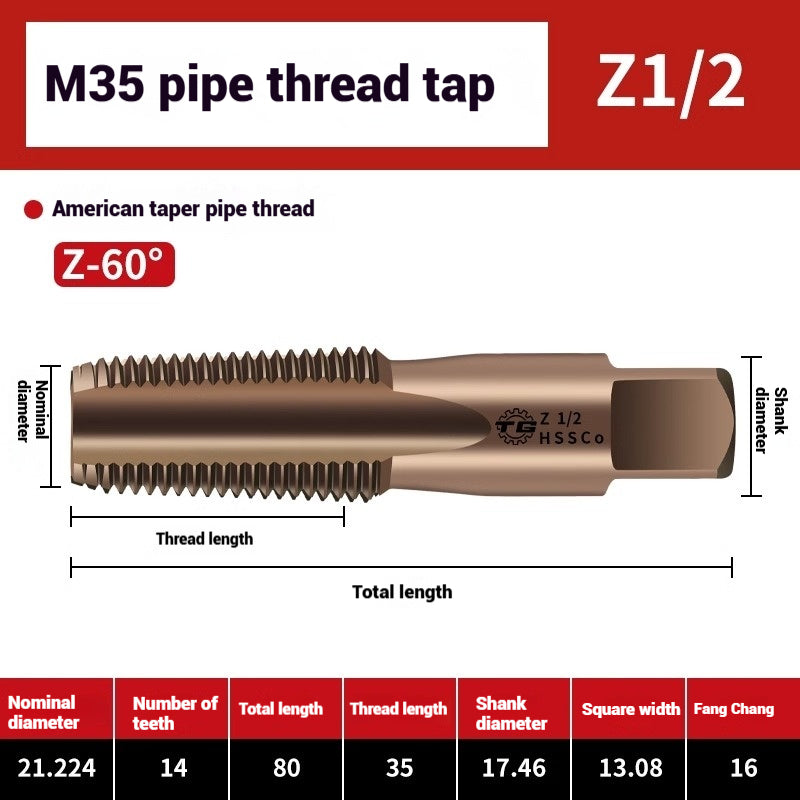 1092-Pipe Thread Tap Cobalt Water Pipe Thread Tap Cylindrical Cone Column G1/4 Thread 1/2 min npt Inch Tap Shandong Denso Pricision Tools Co.,Ltd.