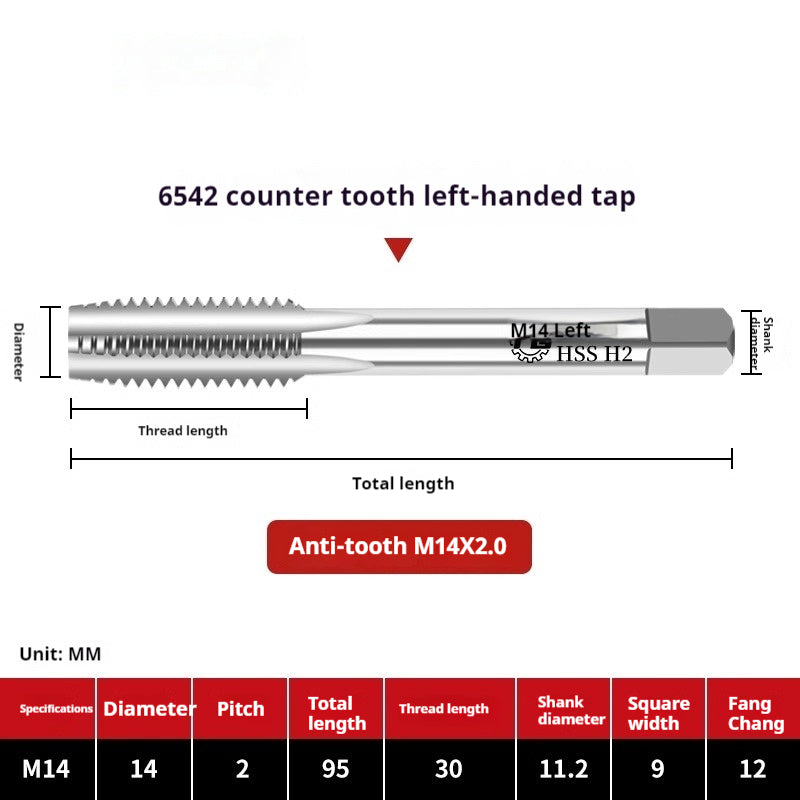 2112-M2 reverse thread machine with tap stainless steel special left tooth straight groove tap, left rotary wire tap, high-speed steel tapping Shandong Denso Pricision Tools Co.,Ltd.