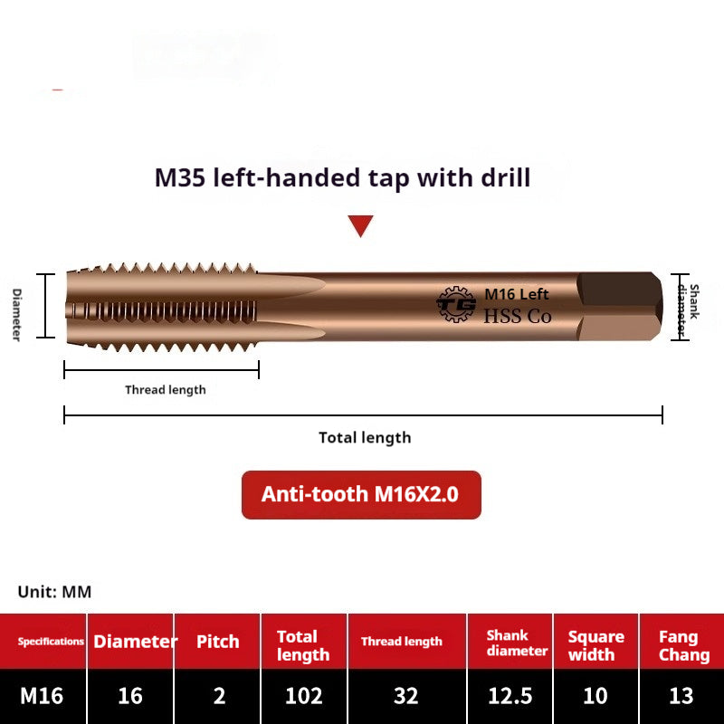 2119-M35 straight groove taps for cobalt-containing reverse thread machine, left-handed fine thread tapping, stainless steel tapping metric tap Shandong Denso Pricision Tools Co.,Ltd.