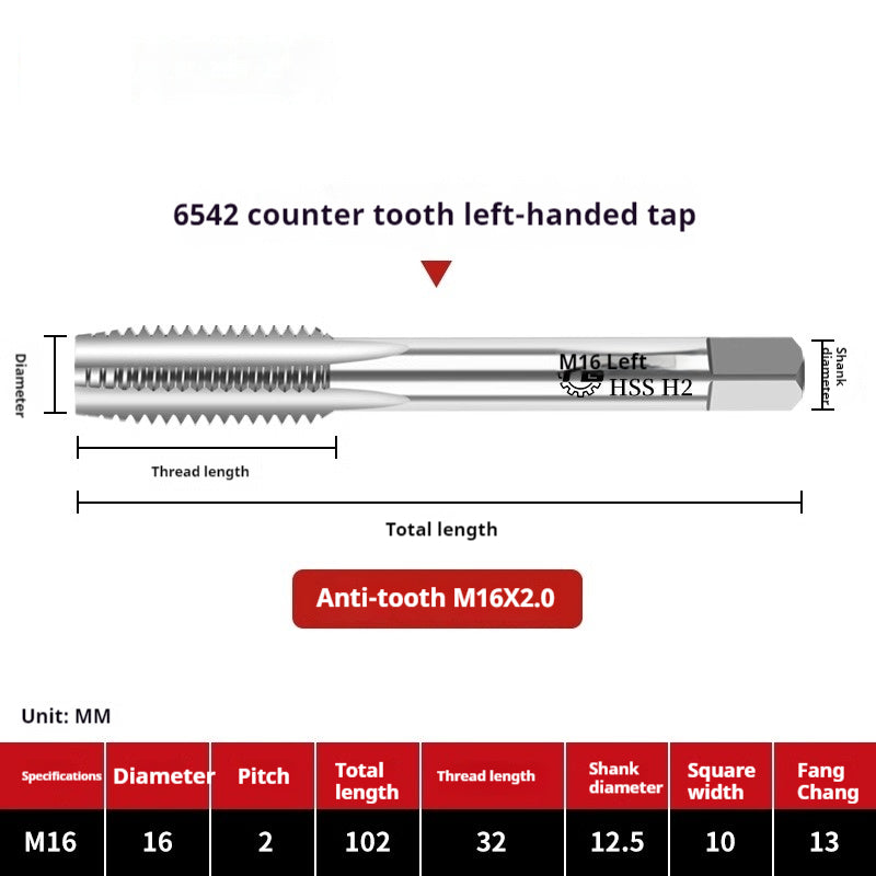 2112-M2 reverse thread machine with tap stainless steel special left tooth straight groove tap, left rotary wire tap, high-speed steel tapping Shandong Denso Pricision Tools Co.,Ltd.