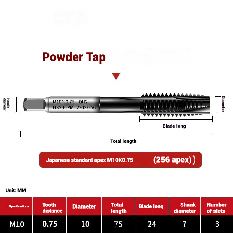 1101-OST High Speed Steel Powder Tap Japanese Standard Apex Screw Point Spiral Powder Metallurgy Tapping Coated Tap Shandong Denso Pricision Tools Co.,Ltd.