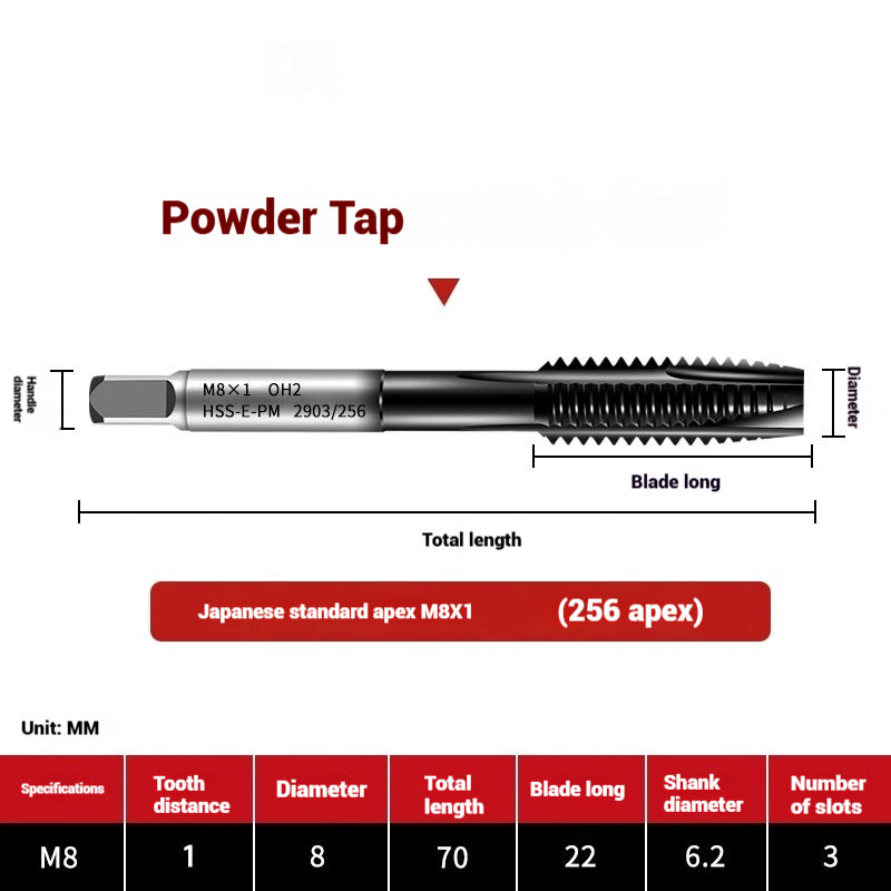 1101-OST High Speed Steel Powder Tap Japanese Standard Apex Screw Point Spiral Powder Metallurgy Tapping Coated Tap Shandong Denso Pricision Tools Co.,Ltd.