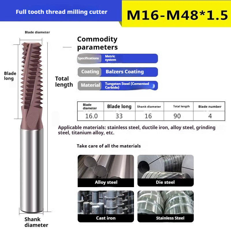 6033 60 degree thread milling cutter single thread, three threads, full thread CNC machining center tungsten steel alloy coated milling cutter can be customized Shandong Denso Pricision Tools Co.,Ltd.