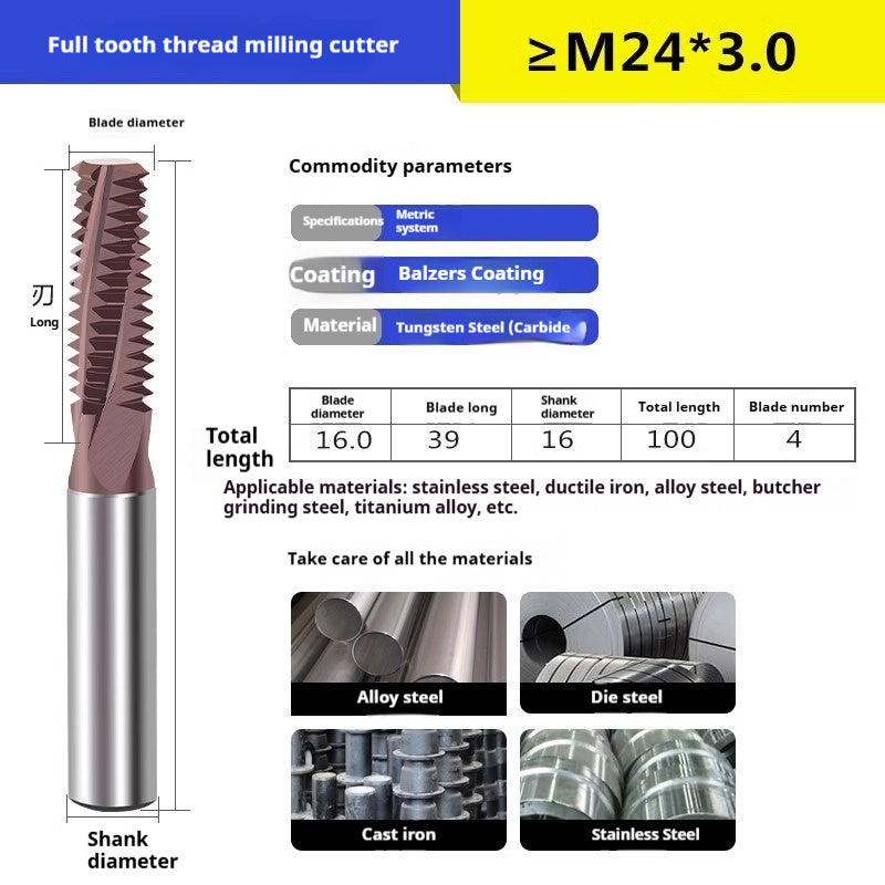 6033 60 degree thread milling cutter single thread, three threads, full thread CNC machining center tungsten steel alloy coated milling cutter can be customized Shandong Denso Pricision Tools Co.,Ltd.