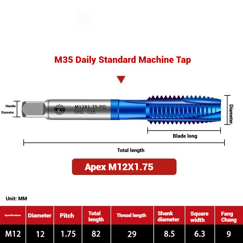 1108-M35 Japanese Standard Cobalt Machine Tap Screw Tip Rough Thread Coated Tap High Speed Steel Japanese Standard Spiral Groove Tap Shandong Denso Pricision Tools Co.,Ltd.