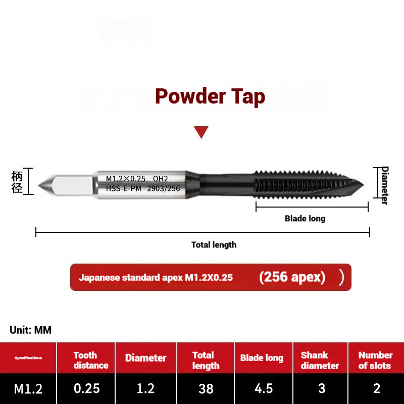 1101-OST High Speed Steel Powder Tap Japanese Standard Apex Screw Point Spiral Powder Metallurgy Tapping Coated Tap Shandong Denso Pricision Tools Co.,Ltd.