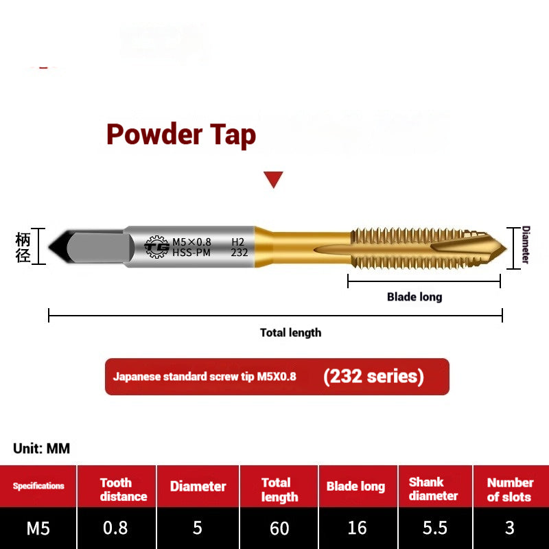 1103-Powder metallurgy high-speed steel tap 232 titanium-plated screw tip stainless steel machine tap Japanese standard apex tap Shandong Denso Pricision Tools Co.,Ltd.