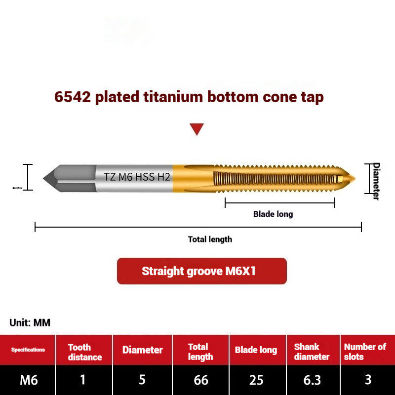 1111-TZ titanium plated bottom cone taps 6542 titanium plated straight flute taps drilling machine CNC machining center stainless steel taps Shandong Denso Pricision Tools Co.,Ltd.
