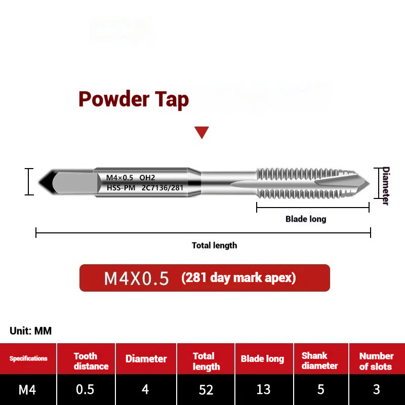 1107-OST powder high-speed steel taps Japanese standard apex screw tip spiral coarse teeth powder metallurgy tapping taps Shandong Denso Pricision Tools Co.,Ltd.