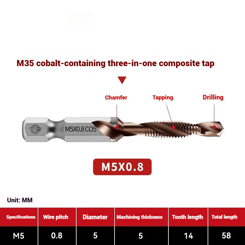 1096-Three in one cobalt composite tap set drilling and tapping one nitriding tap stainless steel tapping tapping drills Shandong Denso Pricision Tools Co.,Ltd.