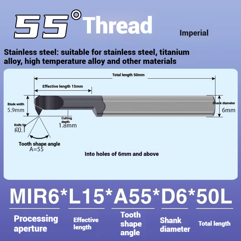 1124-MIR Integral Tungsten Carbide Inserts for Stainless Steel Small Bore Threaded Tools Small Threaded Turning Tools Shandong Denso Pricision Tools Co.,Ltd.