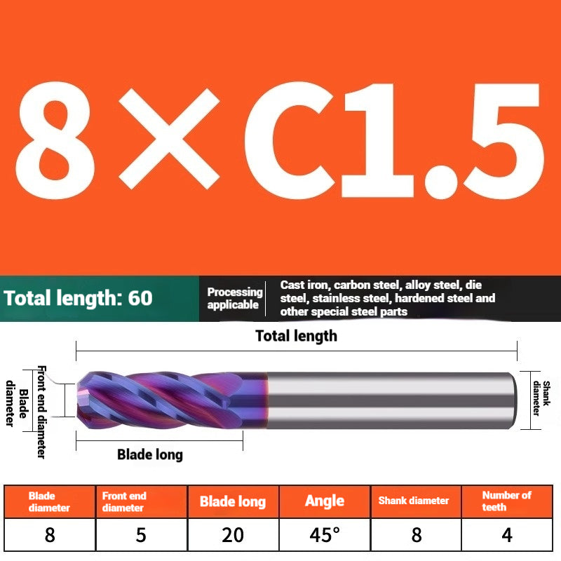 1119-PQT tip chamfering milling cutter C angle alloy milling cutter C mouth tungsten steel cutter beveled end milling cutter 45 degrees angle round nose C1C2 Shandong Denso Pricision Tools Co.,Ltd.