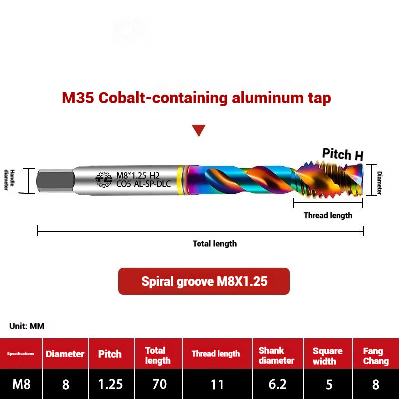 1105-Aluminum Tap Spiral Aluminum Tap CNC Machining Center M35 Cobalt High Efficiency Aluminum Coated Tap Shandong Denso Pricision Tools Co.,Ltd.