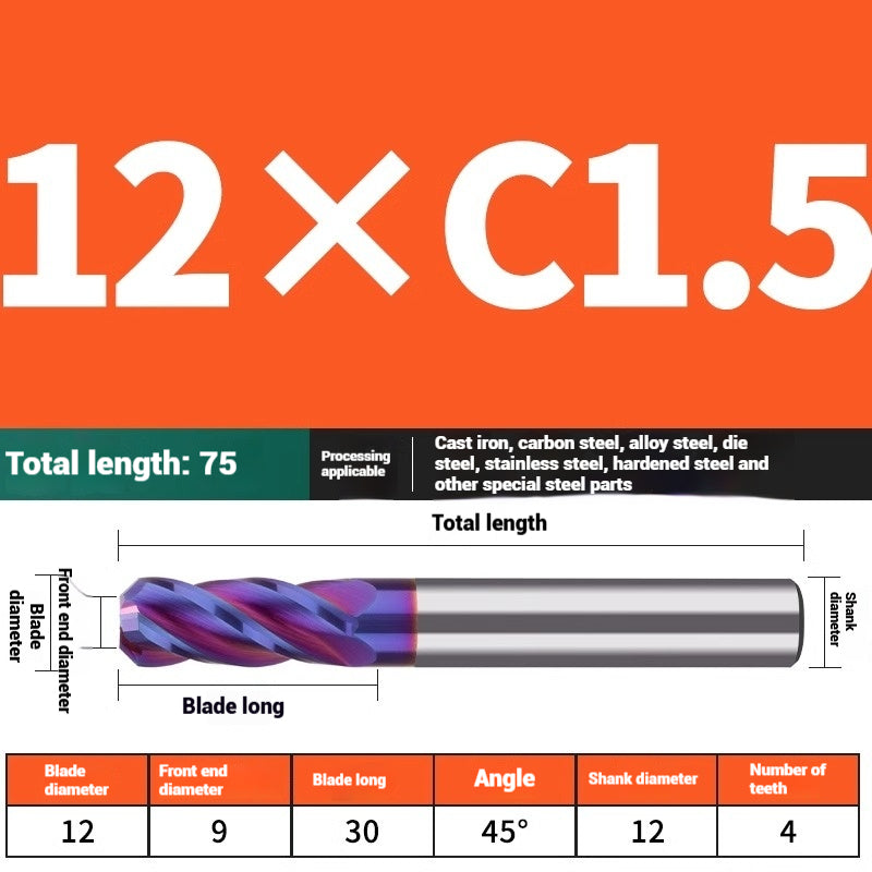 1119-PQT tip chamfering milling cutter C angle alloy milling cutter C mouth tungsten steel cutter beveled end milling cutter 45 degrees angle round nose C1C2 Shandong Denso Pricision Tools Co.,Ltd.