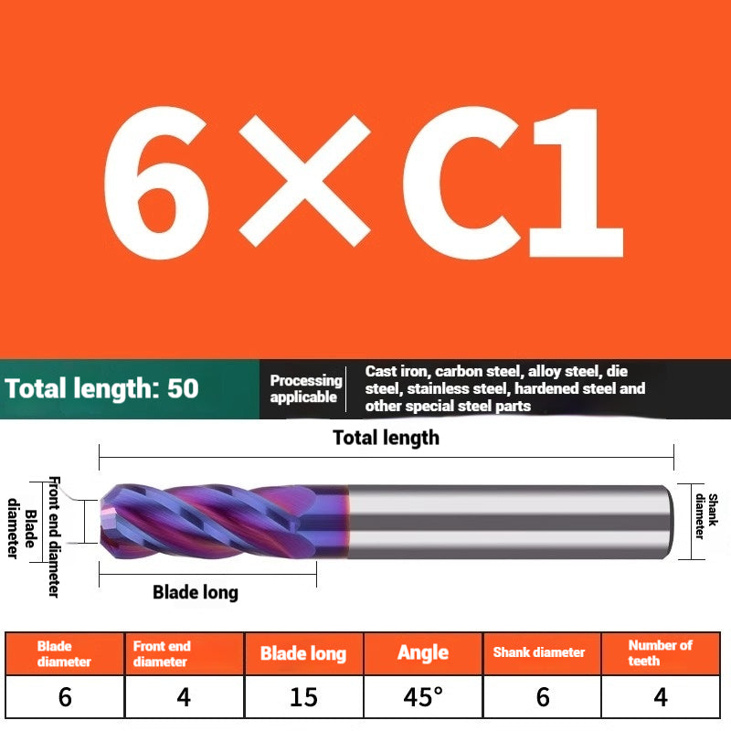 1119-PQT tip chamfering milling cutter C angle alloy milling cutter C mouth tungsten steel cutter beveled end milling cutter 45 degrees angle round nose C1C2 Shandong Denso Pricision Tools Co.,Ltd.