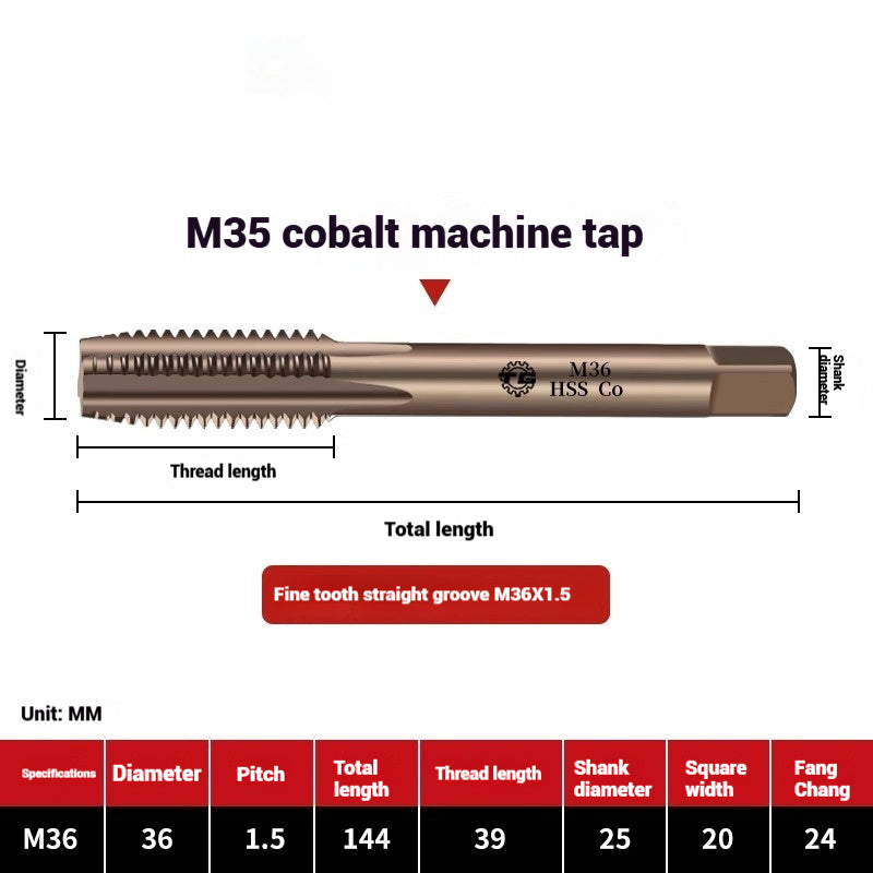 1104-M35 Cobalt straight flute tap machine tapping stainless steel special high-speed steel tapping coarse teeth spiral apex Shandong Denso Pricision Tools Co.,Ltd.