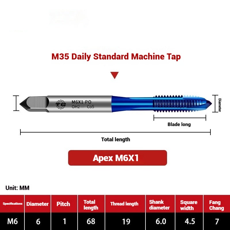 1108-M35 Japanese Standard Cobalt Machine Tap Screw Tip Rough Thread Coated Tap High Speed Steel Japanese Standard Spiral Groove Tap Shandong Denso Pricision Tools Co.,Ltd.
