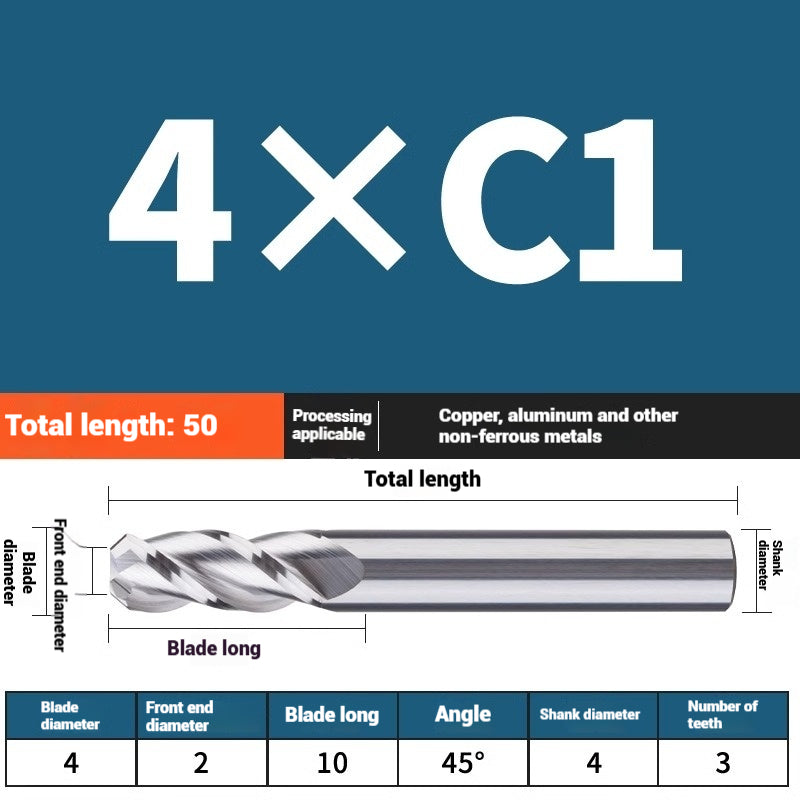 1119-PQT tip chamfering milling cutter C angle alloy milling cutter C mouth tungsten steel cutter beveled end milling cutter 45 degrees angle round nose C1C2 Shandong Denso Pricision Tools Co.,Ltd.