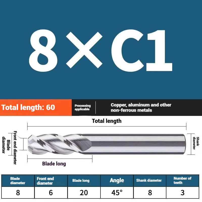 1119-PQT tip chamfering milling cutter C angle alloy milling cutter C mouth tungsten steel cutter beveled end milling cutter 45 degrees angle round nose C1C2 Shandong Denso Pricision Tools Co.,Ltd.