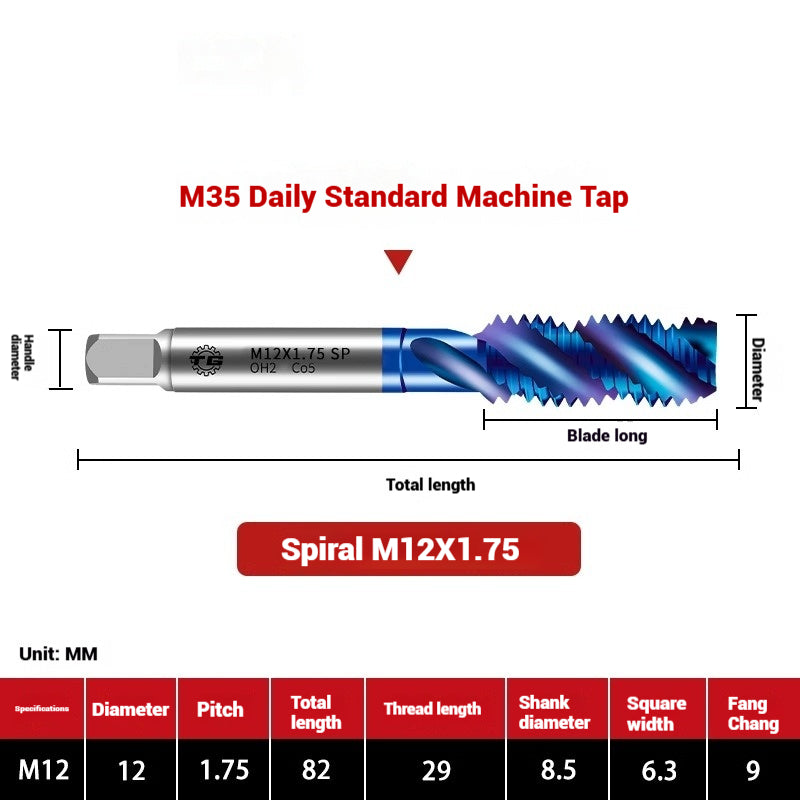1108-M35 Japanese Standard Cobalt Machine Tap Screw Tip Rough Thread Coated Tap High Speed Steel Japanese Standard Spiral Groove Tap Shandong Denso Pricision Tools Co.,Ltd.