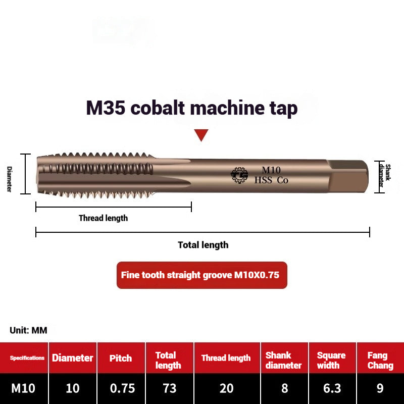1104-M35 Cobalt straight flute tap machine tapping stainless steel special high-speed steel tapping coarse teeth spiral apex Shandong Denso Pricision Tools Co.,Ltd.