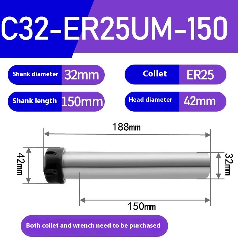 1185-Extension bar Straight shank extension bar C32-ER25/ER32 Various lengths