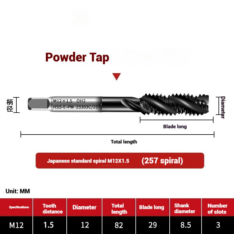 1101-OST High Speed Steel Powder Tap Japanese Standard Apex Screw Point Spiral Powder Metallurgy Tapping Coated Tap Shandong Denso Pricision Tools Co.,Ltd.