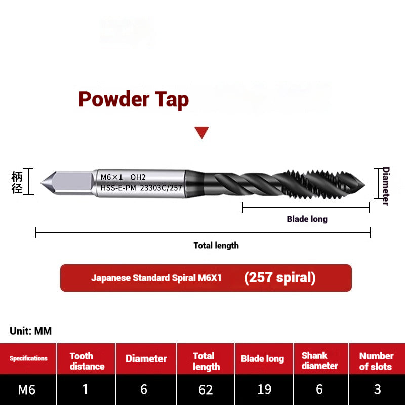 1101-OST High Speed Steel Powder Tap Japanese Standard Apex Screw Point Spiral Powder Metallurgy Tapping Coated Tap Shandong Denso Pricision Tools Co.,Ltd.
