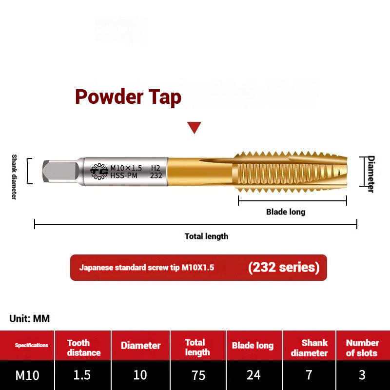 1103-Powder metallurgy high-speed steel tap 232 titanium-plated screw tip stainless steel machine tap Japanese standard apex tap Shandong Denso Pricision Tools Co.,Ltd.