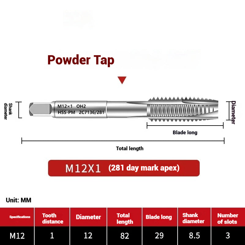 1107-OST powder high-speed steel taps Japanese standard apex screw tip spiral coarse teeth powder metallurgy tapping taps Shandong Denso Pricision Tools Co.,Ltd.