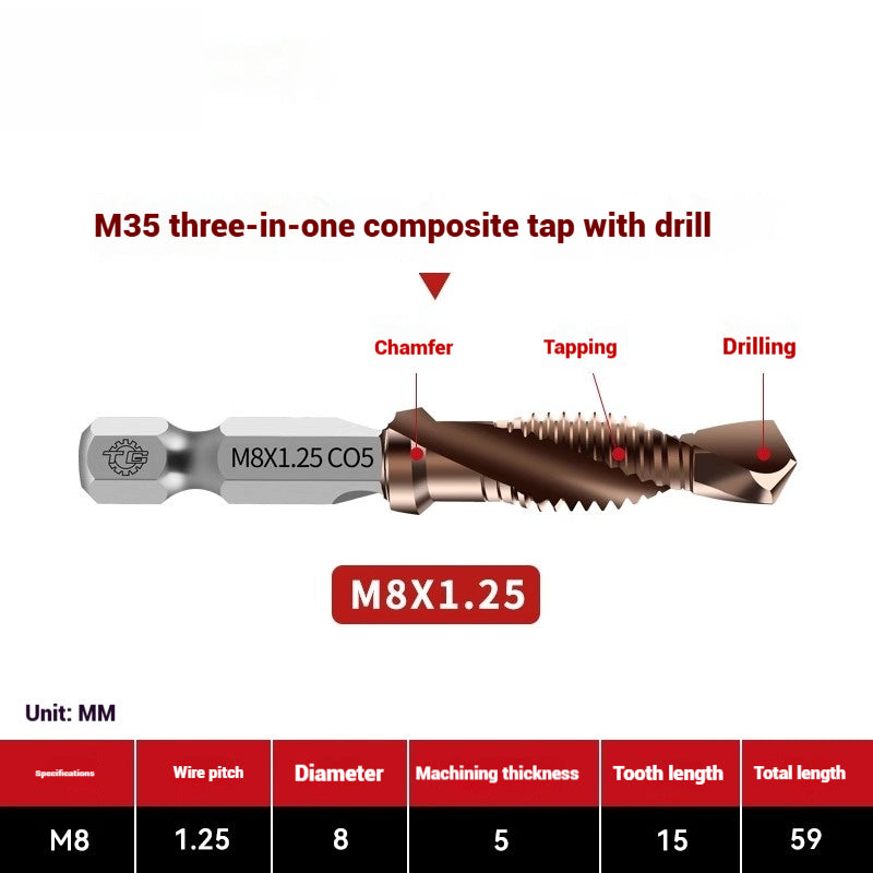 1096-Three in one cobalt composite tap set drilling and tapping one nitriding tap stainless steel tapping tapping drills Shandong Denso Pricision Tools Co.,Ltd.
