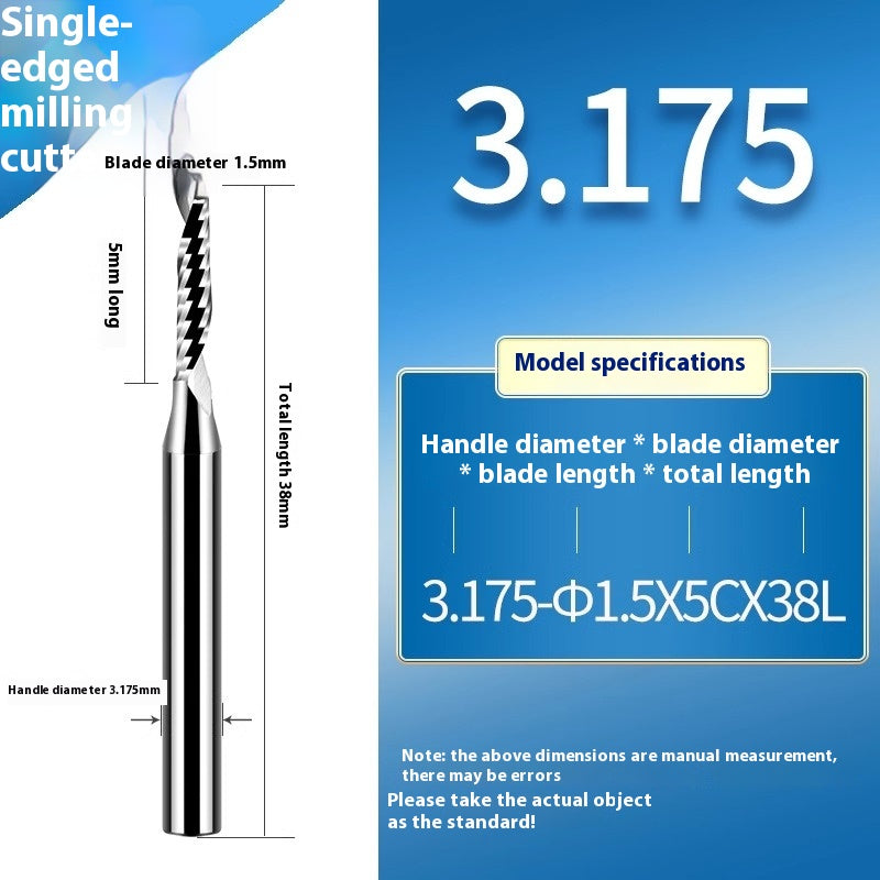 6034 Imported single-flute spiral milling cutter 3.175 PVC acrylic milling cutter for aluminum tungsten steel right-handed advertising engraving machine cutting tool Shandong Denso Pricision Tools Co.,Ltd.