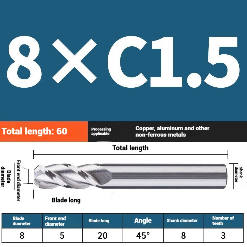1119-PQT tip chamfering milling cutter C angle alloy milling cutter C mouth tungsten steel cutter beveled end milling cutter 45 degrees angle round nose C1C2 Shandong Denso Pricision Tools Co.,Ltd.