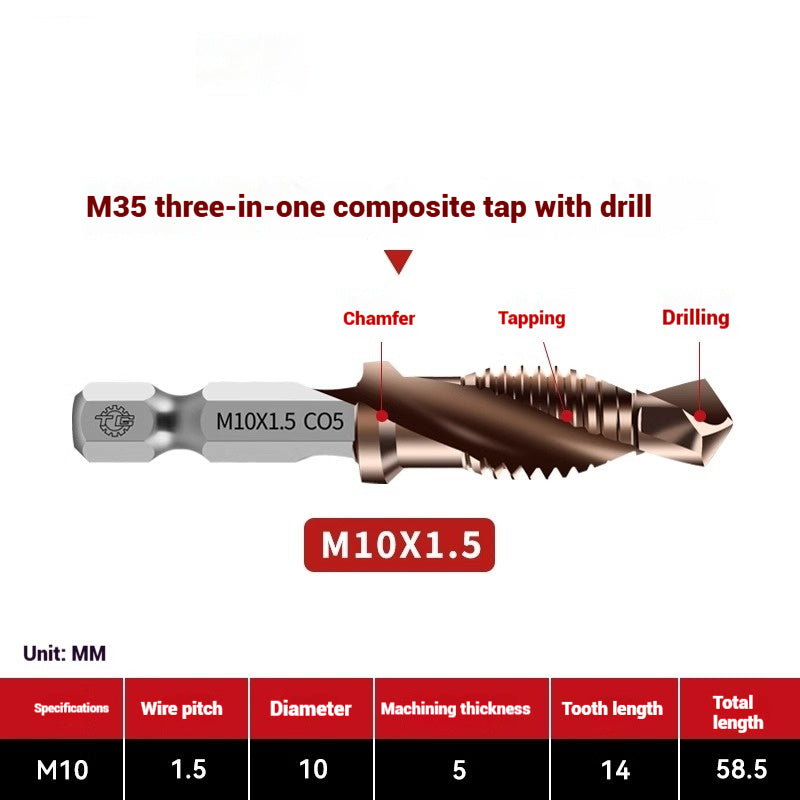 1096-Three in one cobalt composite tap set drilling and tapping one nitriding tap stainless steel tapping tapping drills Shandong Denso Pricision Tools Co.,Ltd.