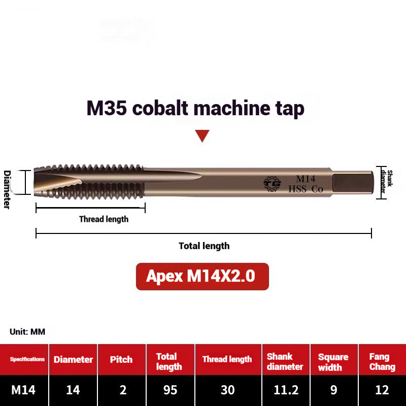 1104-M35 Cobalt straight flute tap machine tapping stainless steel special high-speed steel tapping coarse teeth spiral apex Shandong Denso Pricision Tools Co.,Ltd.