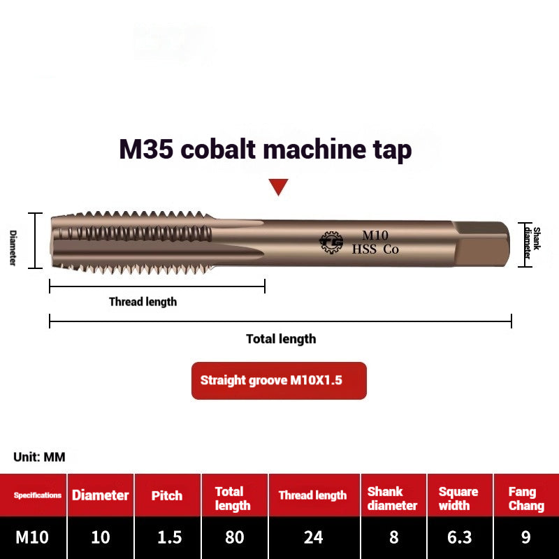 1104-M35 Cobalt straight flute tap machine tapping stainless steel special high-speed steel tapping coarse teeth spiral apex Shandong Denso Pricision Tools Co.,Ltd.