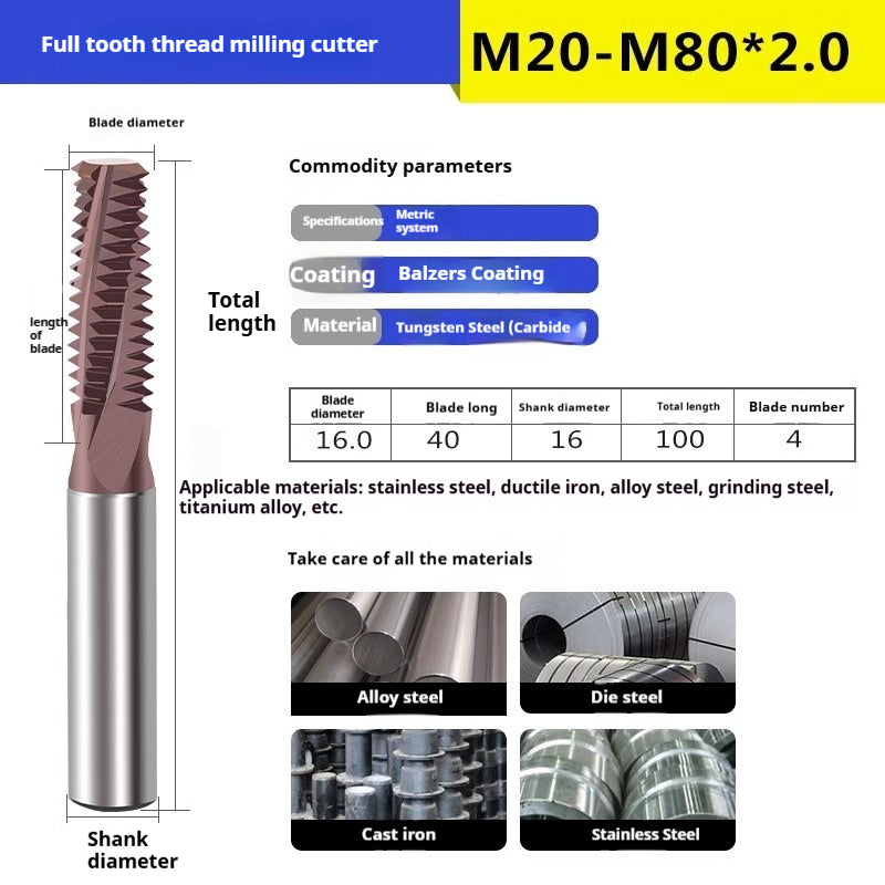 6033 60 degree thread milling cutter single thread, three threads, full thread CNC machining center tungsten steel alloy coated milling cutter can be customized Shandong Denso Pricision Tools Co.,Ltd.