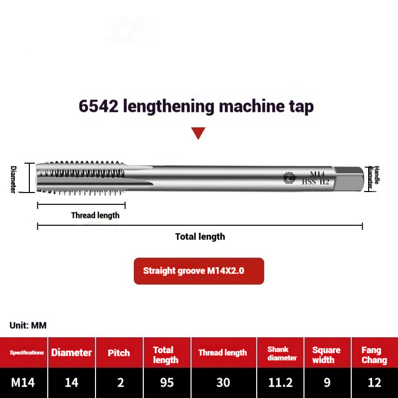 1109-Extended straight flute machine taps 6542 high speed wire tapping drill bit deep hole M3M4M5M6M8M10 Shandong Denso Pricision Tools Co.,Ltd.