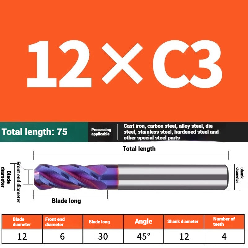 1119-PQT tip chamfering milling cutter C angle alloy milling cutter C mouth tungsten steel cutter beveled end milling cutter 45 degrees angle round nose C1C2 Shandong Denso Pricision Tools Co.,Ltd.